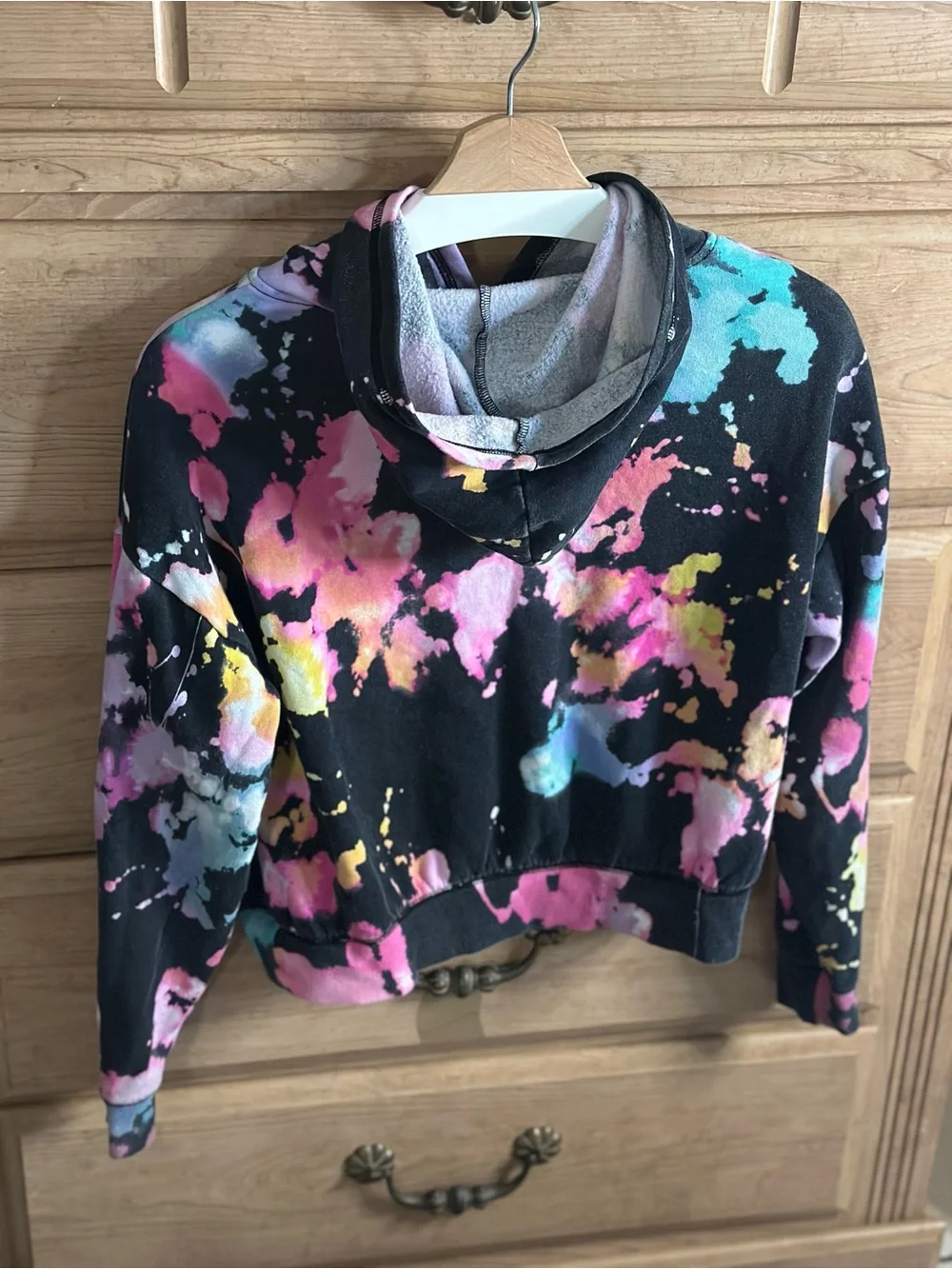 Justice | Girls' Black Baggy Tie-Dye Peace Logo Hoodie | Size Large